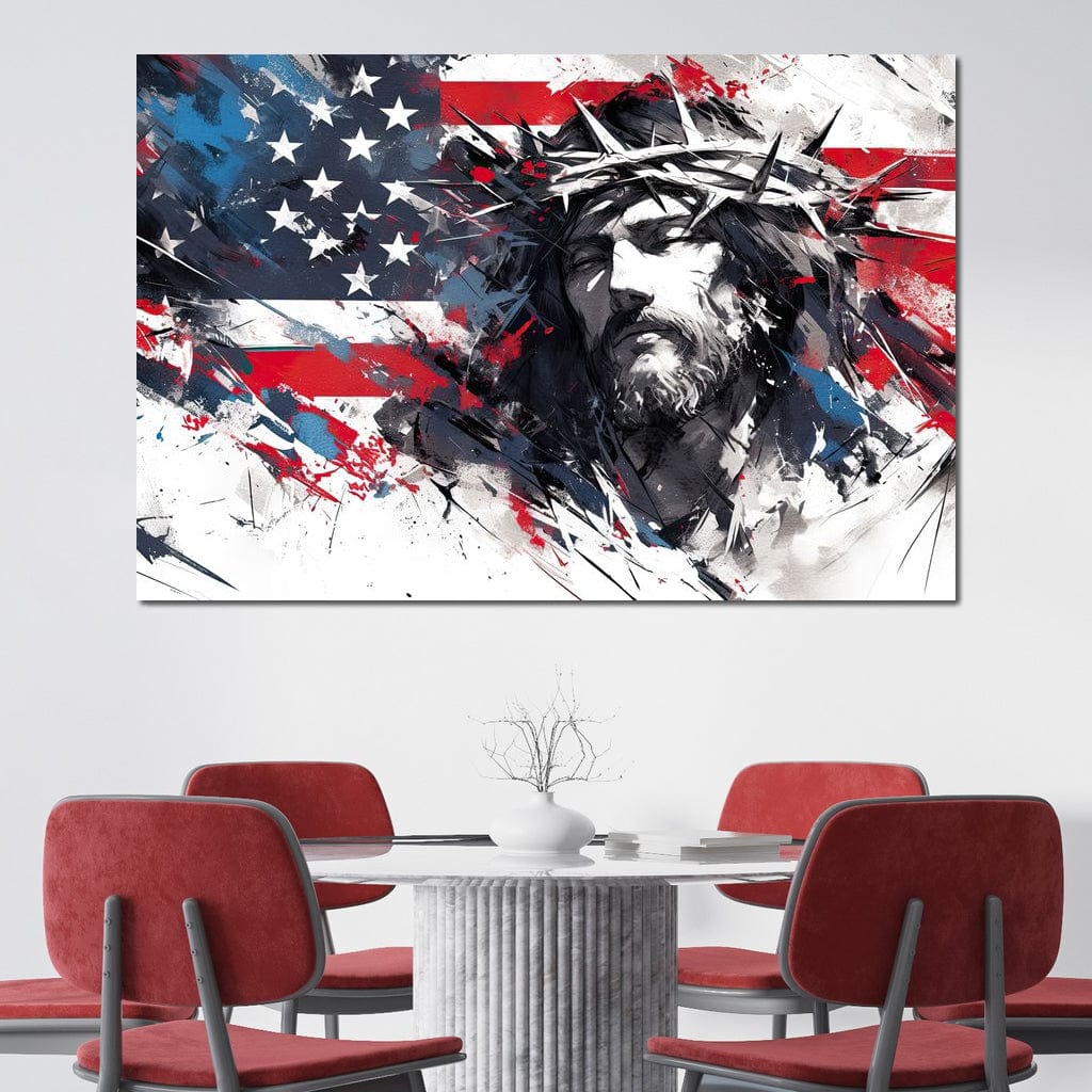 Tablou Canvas Premium LuxCanva® H1045, Credinta si Patrie, Patriotism, Drapel, Libertate, Coroana de Spini, Sacrificiu, Mantuire, Arta Religioasa, Living, Dormitor