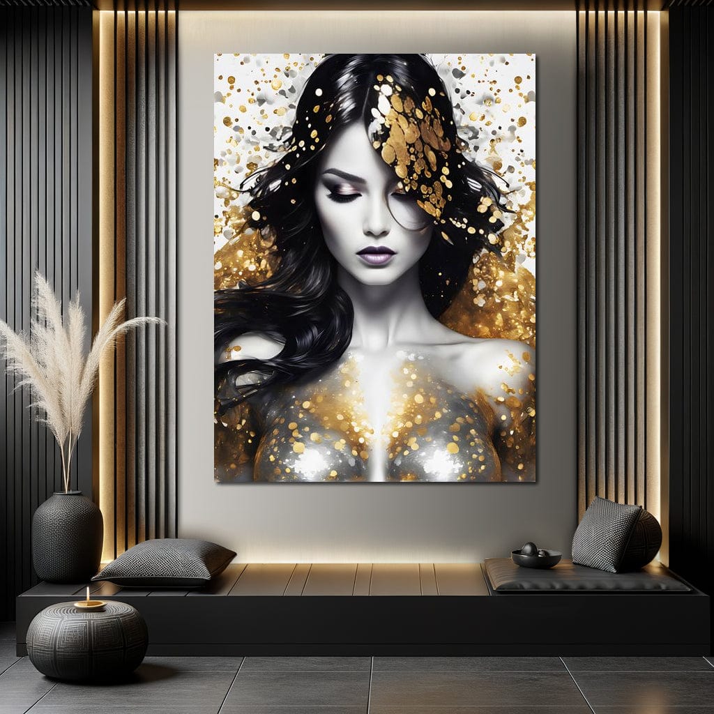 Tablou Canvas Premium LuxCanva® G1062, Un Chip de Inger , Aur, Timiditate, Luxury, Rafinament, Picaturi, Vernisaj, Glamour, Living, Dormitor