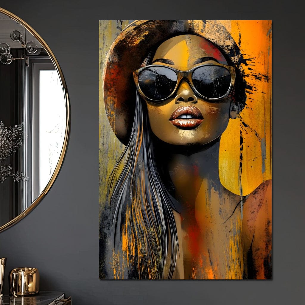 Tablou Canvas Premium, LuxCanva® G1100, Privirea Care Arde, Piele, Aur, Umbre, Soare, Stralucire, Rebela, Fashion, Art, Vara, Living, Dormitor