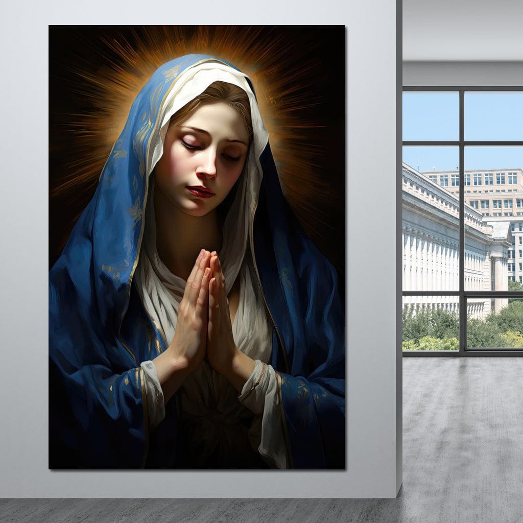 Tablou Canvas Premium LuxCanva® H1038, Blandetea Divina, Fecioara Maria, Rugaciune, Lumina, Credinta, Pace, Har, Blandete, Divin, Arta Religioasa, Living, Dormitor