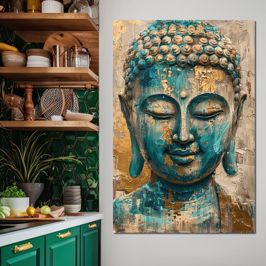 Tablou Canvas Premium LuxCanva® I134, Spiritul Turcoaz, Buddha, Zen, Meditatie, Calm, Armonie, Mistic, Emotie, Pace Interioara, Renastere, Pictura, Arta, Living, Dormitor