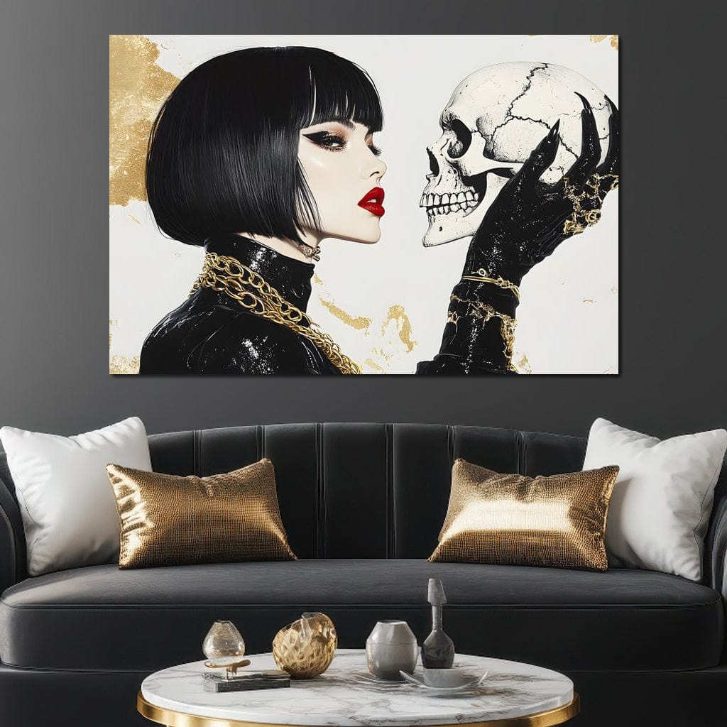 Tablou Canvas Premium, LuxCanva® G1141, Dincolo de Timp, Viata, Schelete, Craniu, Reflectie, Simbolism, Gotic, Dualitate, Nemurire, Glamour, Misterios, Tacut, Birou, Living