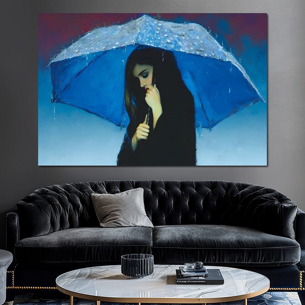 Tablou Canvas Premium, LuxCanva® G1222, Ploaia Sufletului,  Umbrela, Albastra, Ploaie, Singuratate, Lacrimi, Cer, Inima, Esenta, Secret, Melancolie, Ganduri, Tristete, Amintiri, Salon, Birou, Living, Dormitor
