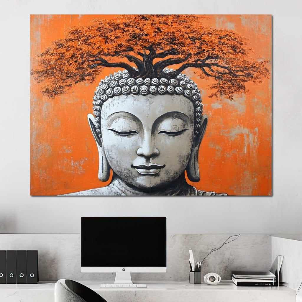 Tablou Canvas Premium LuxCanva® I152, Echilibru Inflorit, Buddha, Zen, Spiritualitate, Echilibru, Copac, Meditatie, Armonie, Pace Interioara, Portocaliu, Living, Dormitor