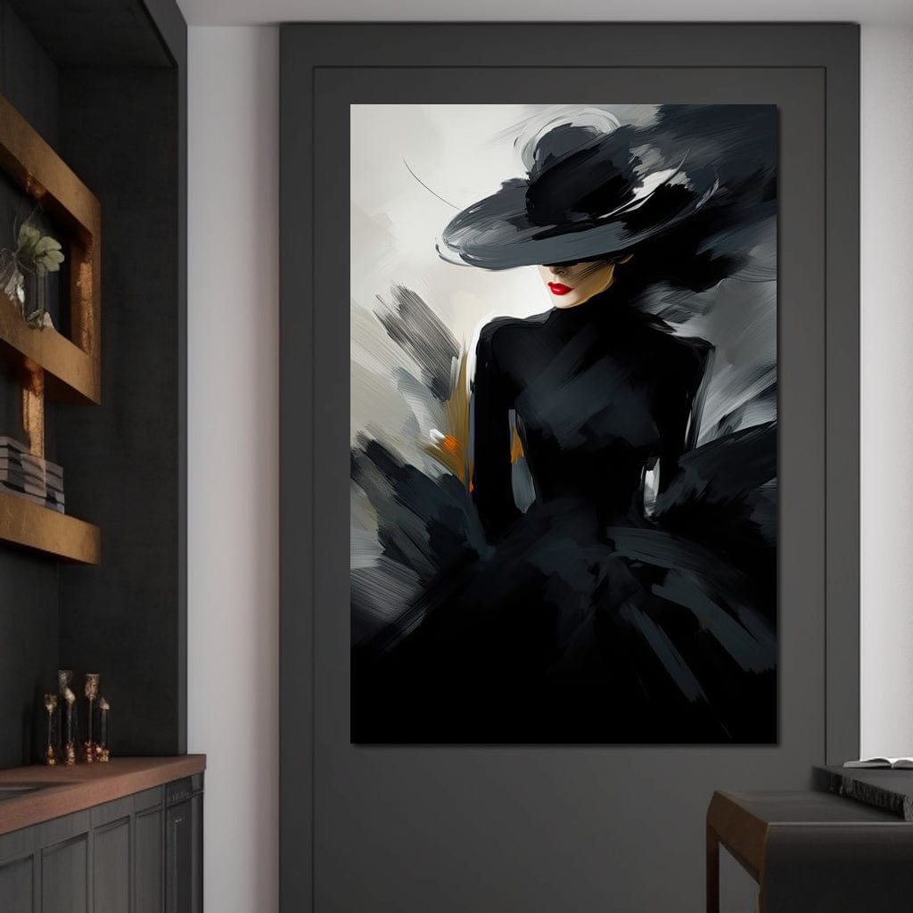 Imagine cu tablou canvas cu femeie in negru, tiparita pe panza canvas
