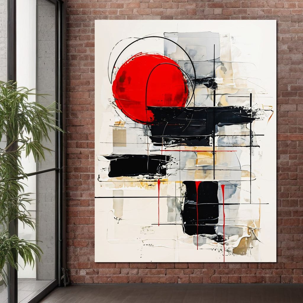 Tablou Canvas Premium, LuxCanva® J1029, Cercul Vietii, Energie, Foc, Abstract, Rosu, Negru, Cercuri, Explozie, Contrast, Pasiune, Minimalism, Geometrie, Living, Dormitor