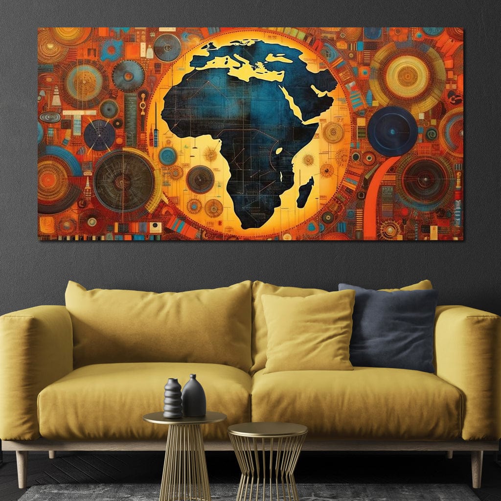 Imagine cu tablou canvas cu harta africii stilizata, tiparita pe panza canvas