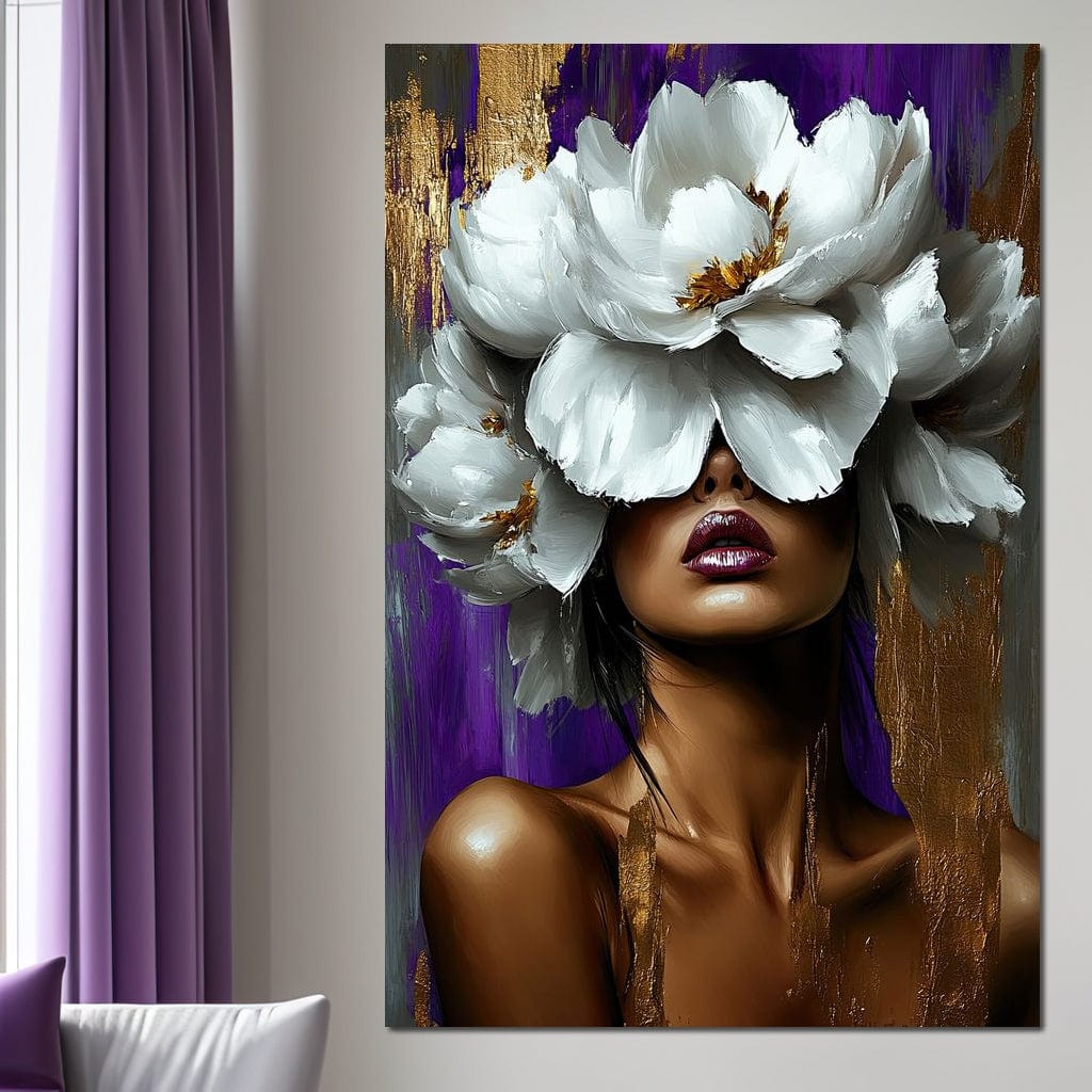 Tablou Canvas Premium, LuxCanva® G1187, Petale in Amurg Violet, Aur, Alb, Mov, Petale, Corola, Regina, Imperial, Tacere, Imaculat, Luxuriant, Eteric, Frumusete, Vis, Birou, Living, Dormitor