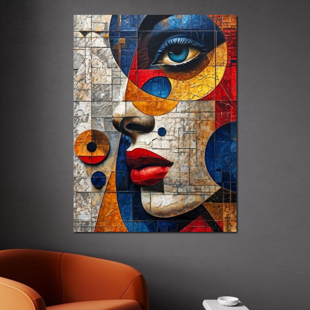 Tablou Canvas Premium, LuxCanva® J1014, Mozaic de Emotii, Fragmente, Privire, Frumusete, Puzzle, Cuburi, Vizual, Transformare, Cercuri, Stilizat, Glam, Living, Dormitor