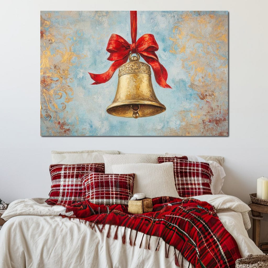 Tablou Canvas Premium LuxCanva® D1039, Clopotelul Muzical , Clopot, Brad, Decoratiune, Auriu, Muzical, Colindat, Living Room, Culori vibrante
