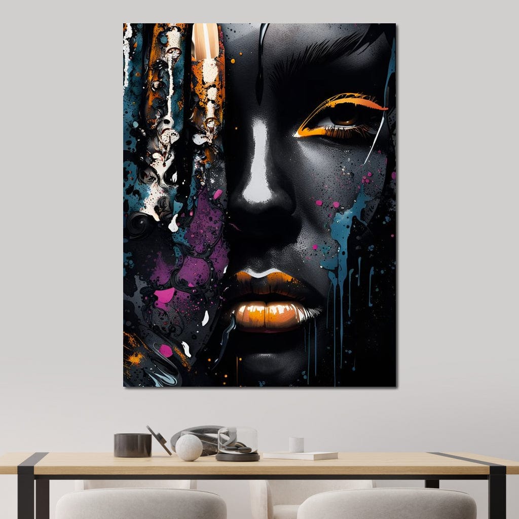 Tablou Canvas Premium LuxCanva® G1009, Pasiune in Picaturi de Arta , Negru, Metalic, Ochi, Enigmatic, Street Art, Living, Dormitor, Culori vibrante