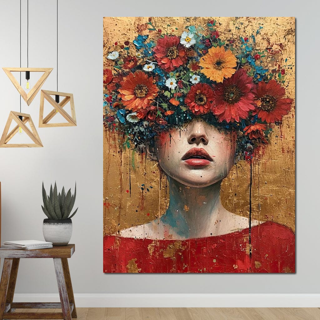 Tablou Canvas Premium LuxCanva® G1043, Frumusete Renascuta , Regina, Flori, Petale, Primavara, Coroana, Realism, Portret, Living, Dormitor