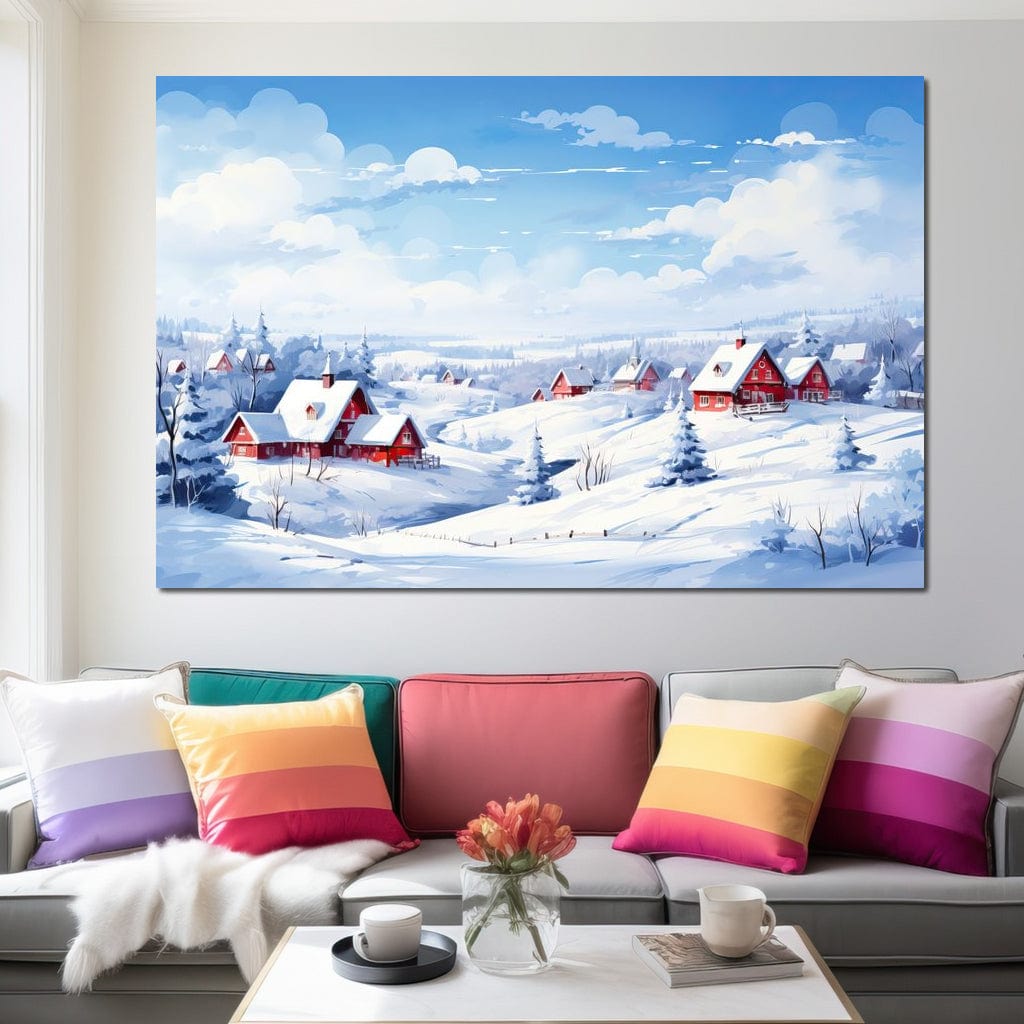 Tablou Canvas Premium LuxCanva® D1006, Iarna pe Ulita , Plimbare, Iarna, Rural, Ulita, Living Room, Omat, Culori Vibrante