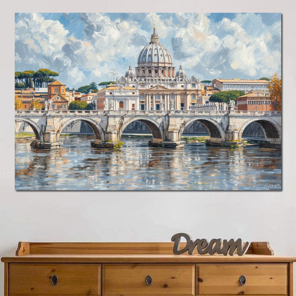 Tablou Canvas Premium, LuxCanva® O1054, Calea spre Vatican, Roma, Etern, Tibru, Bazilica, Pod, Cupola, Oras, Vatican, Sfantul Petru, Baroca, Italia, Monument, Istoric, Birou, Living, Dormitor