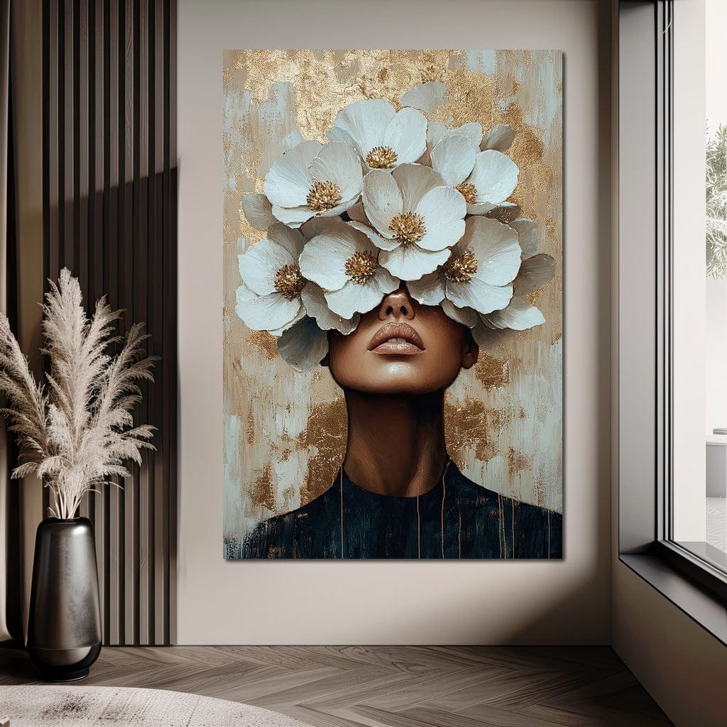 Tablou Canvas Premium LuxCanva® G1015, Vis Floral , Gratie, Floral, Natura, Delicatete, Alb, Aur, Puritate, Eleganta, Living, Dormitor, Culori vibrante