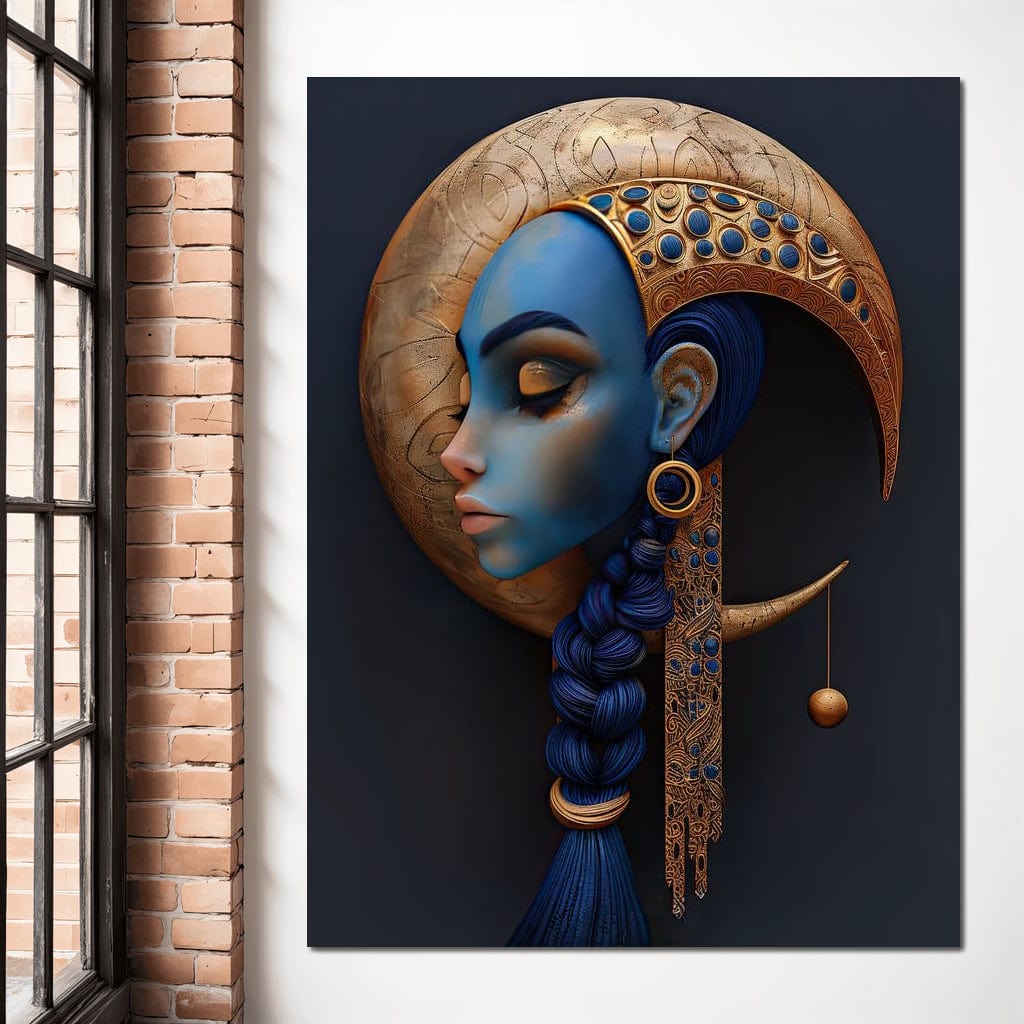 Tablou Canvas Premium, LuxCanva® G1108, Femeia Cosmica, Luna, Safir, Albastru, Univers, Regal, Spirit, Noapte, Mistic, Fantasy, Living, Dormitor