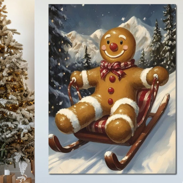 Tablou Canvas Premium, LuxCanva® D1068, Omuletul Sanius, Aventura, Dulce, Sanie, Joaca, Coborare, Veselie, Zbor, Iarna, Vale, Sclipire, Copilarie, Craciun, Munti, Natura, Camera Copil, Living, Dormitor