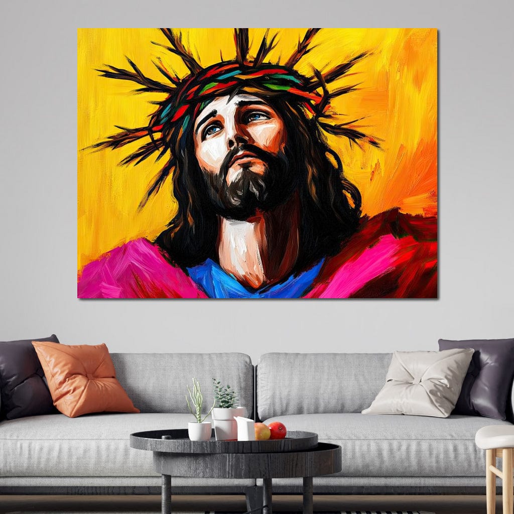 Tablou Canvas Premium LuxCanva® H1053, Sacrificiu Divin, Iisus, Contemplare, Pace Interioara, Coroana de Spini, Cer, Chip, Arta Religioasa Moderna, Living, Dormitor