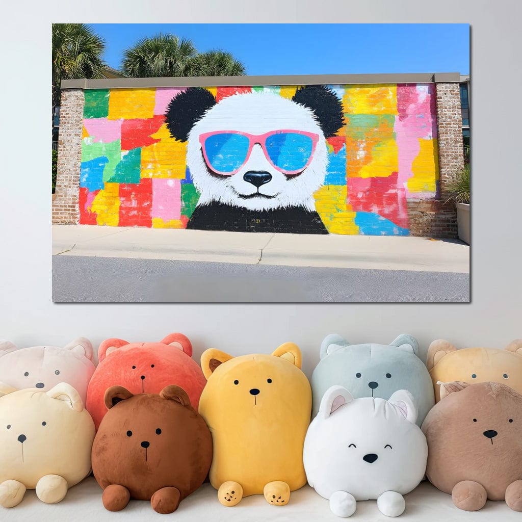 Tablou Canvas Premium, LuxCanva® K1025, Un Panda Cool, Urban, Afis, Colorat, Pop Art, Graffiti, Atitudine, Relaxare, Funcky, Ochelari de Soare, Cool, Artistic, Gradinita, Camera Copii