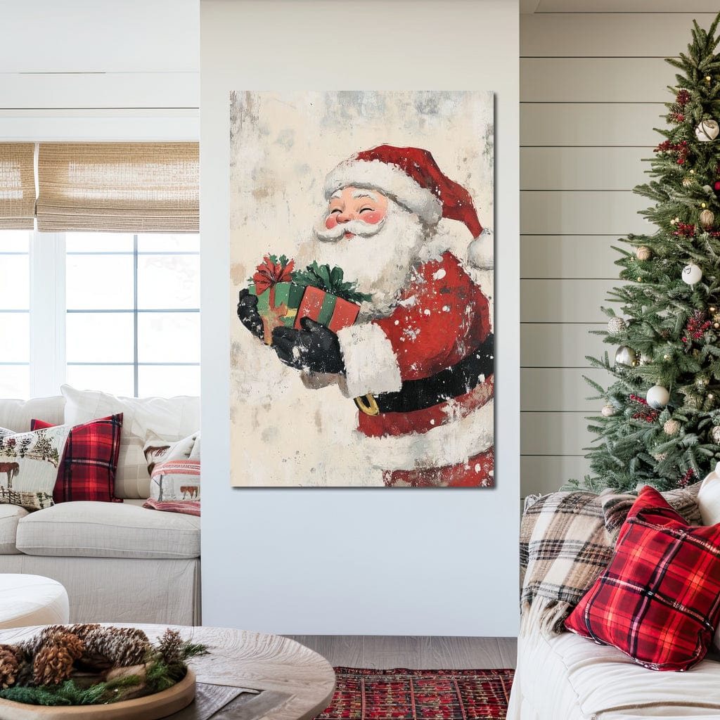 Tablou Canvas Premium LuxCanva® D1055, Mos Craciun si Darurile Copiilor , Costum, Ambalaje, Funde, Curea, Caciula, Living Room, Culori vibrante