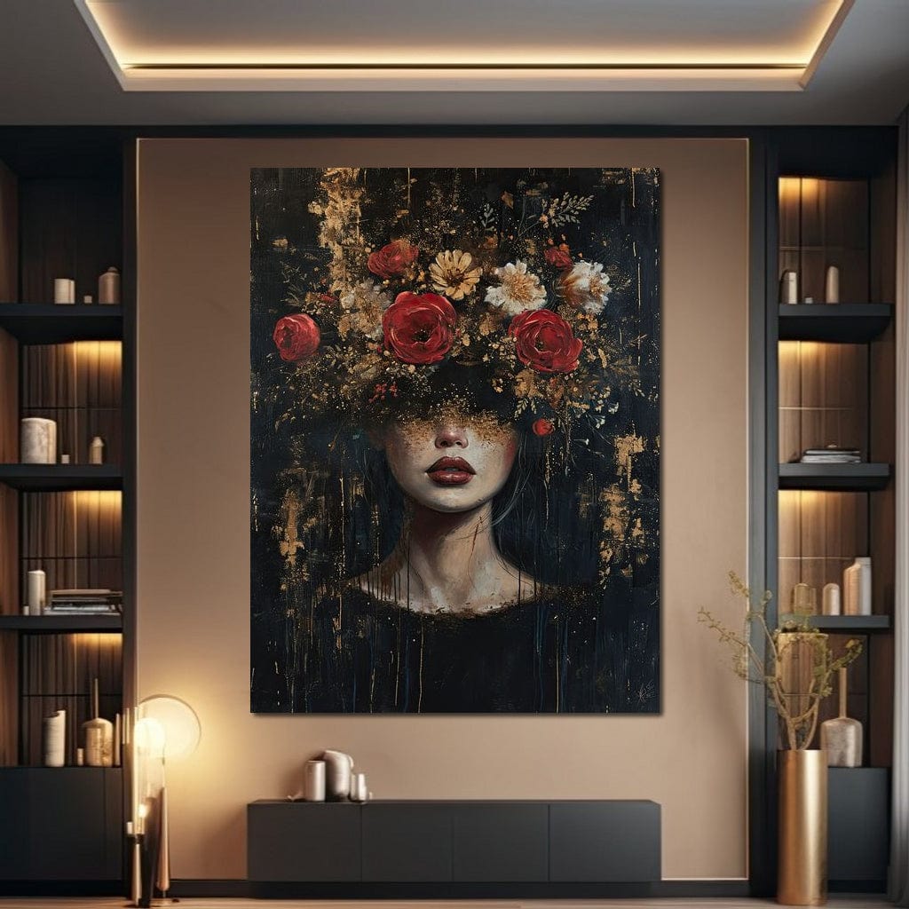 Tablou Canvas Premium, LuxCanva® G1200, Regina Florilor Nocturne, Gradina, Interior, Trandafiri, Tacere, Visare, Petale, Natura, Roze, Mitologic, Splendoare, Birou, Living, Dormitor