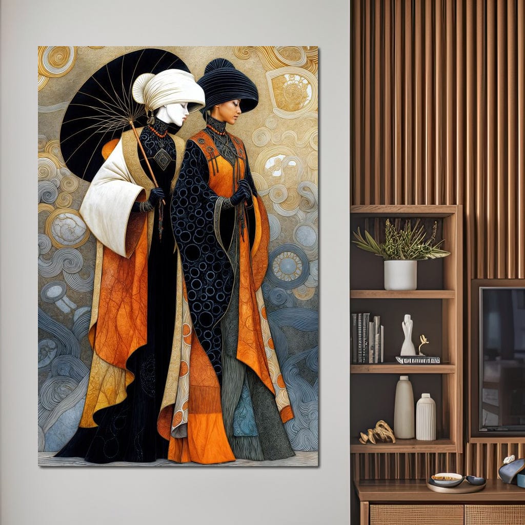 Tablou Canvas Premium, LuxCanva® G1140, Fiicele Vantului Asiatic, Arta, Decorativa, Rafinat, Costum, Traditional, Asiatic, Umbrela, Simbolism, Plimbare, Prietenie, Birou, Living