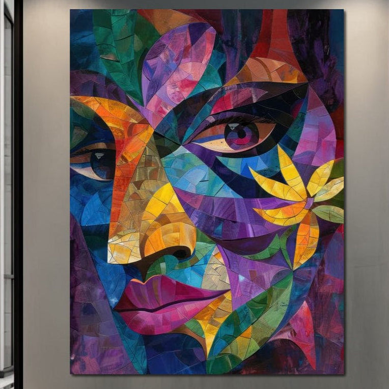 Tablou Canvas Premium, LuxCanva® J1016, Chip in Vitralii, Floare, Portret, Chip, Privire, Femeie, Abstract, Ganduri, Mozaic, Colorat, Design, Artist, Expozitie, Living, Dormitor