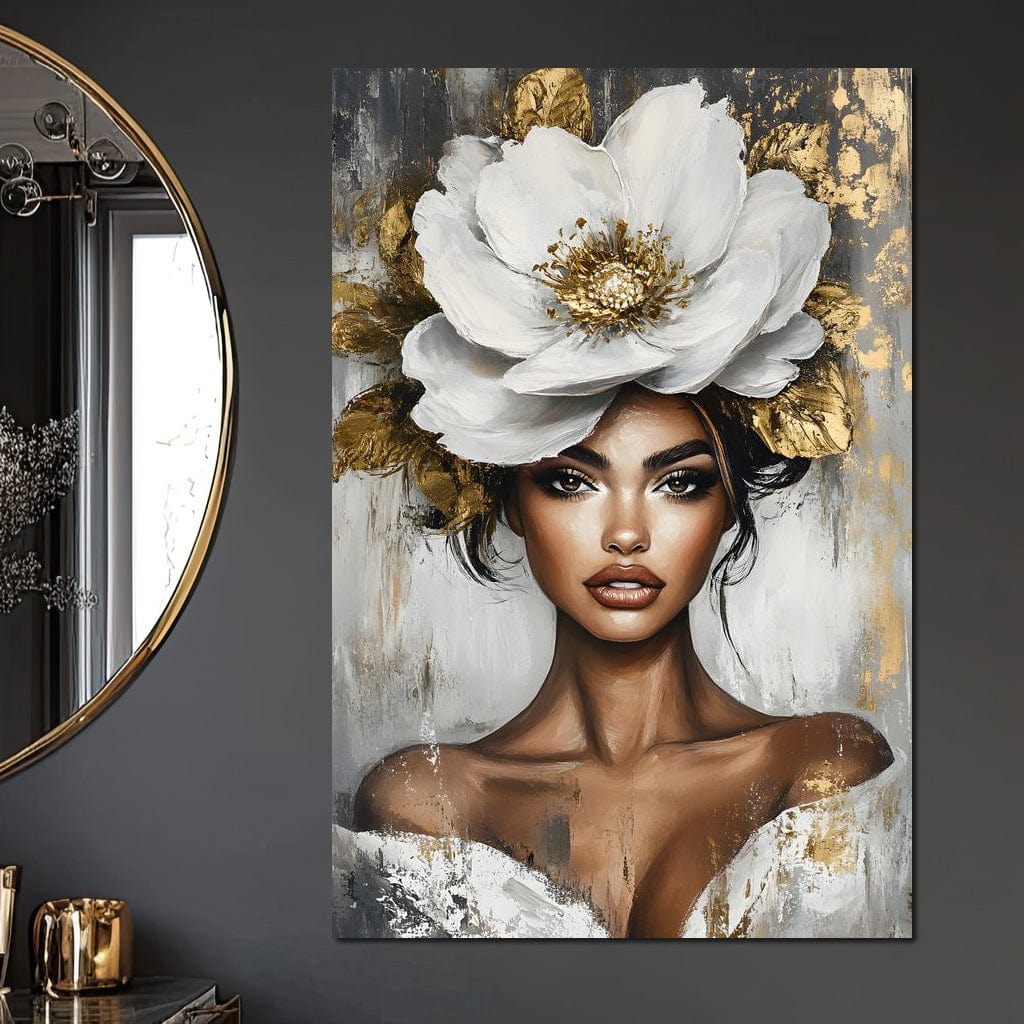 Tablou Canvas Premium, LuxCanva® G1142, Zeita Primaverii Eterne, Regina, Flori, Noblete, Aur, Puritate, Atemporal, Gratie, Aura, Senzualitate, Delicatete, Birou, Living