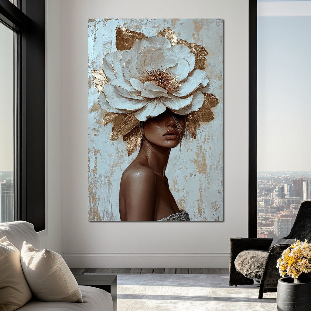 Tablou Canvas Premium LuxCanva® G1016, Regina Petalelor , Gratie, Floare, Buchet, Delicatete, Coronita, Aur, Petale, Eleganta, Living, Dormitor, Culori vibrante