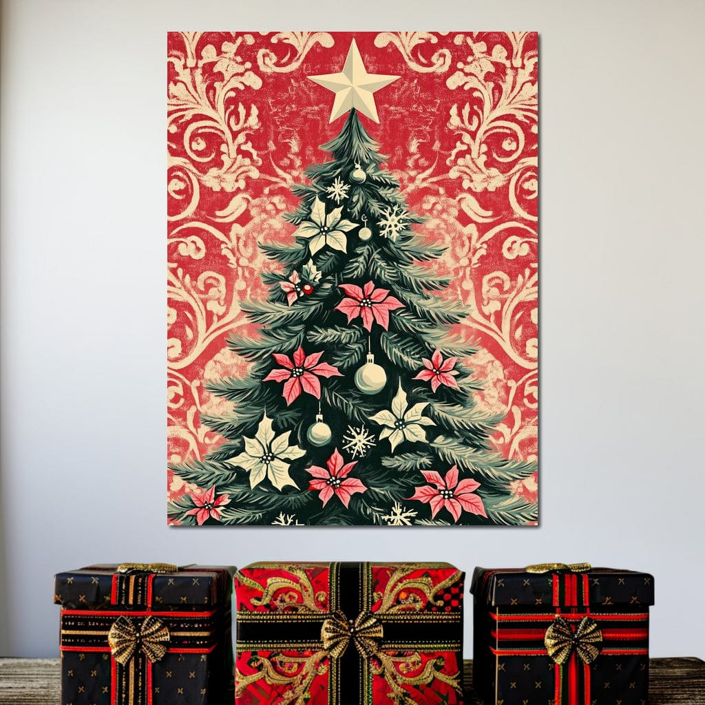 Tablou Canvas Premium LuxCanva® D1058, Craciunul Vintage, Craciun, Brad, Magie, Verde, Impodobit, Stea, Living Room, Culori vibrante