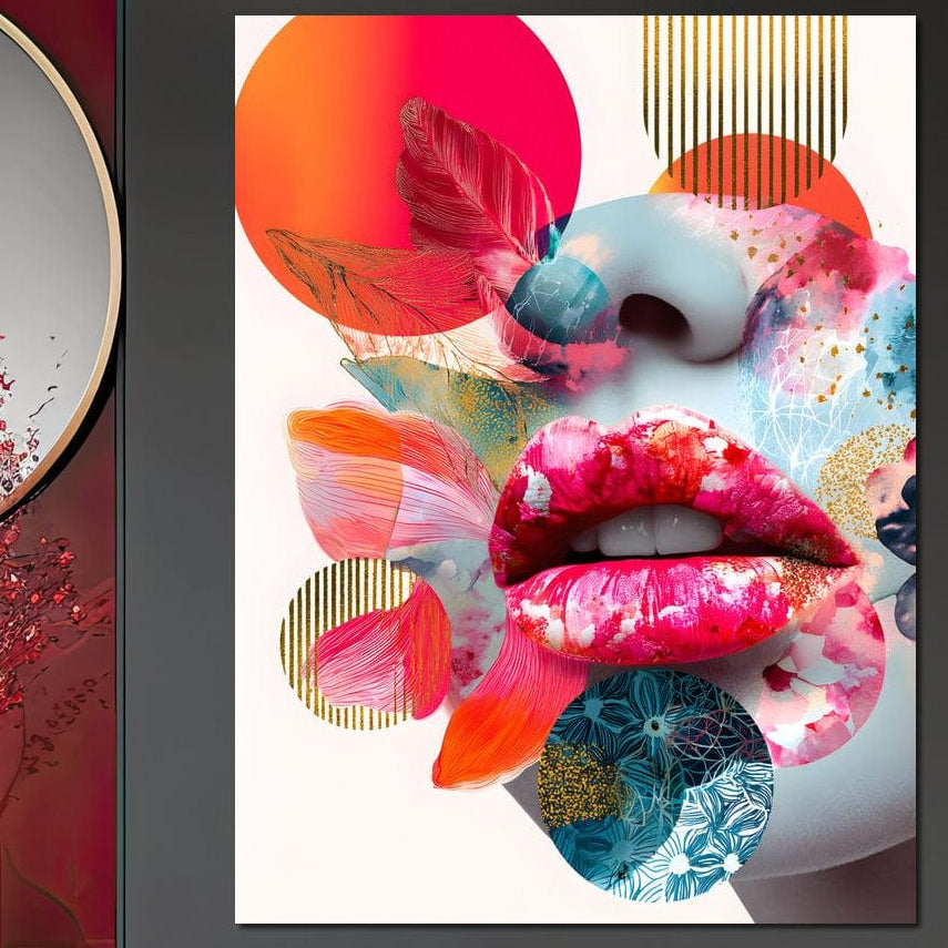 Tablou Canvas Premium, LuxCanva® G1233, Euforia Buzelor,  Pop Art, Senzual, Floral, Abstract, Expresivitate, Culoare, Dorinta, Acvatic, Vis, Fluture, Seductie, Sarut, Neon, Salon, Living, Dormitor