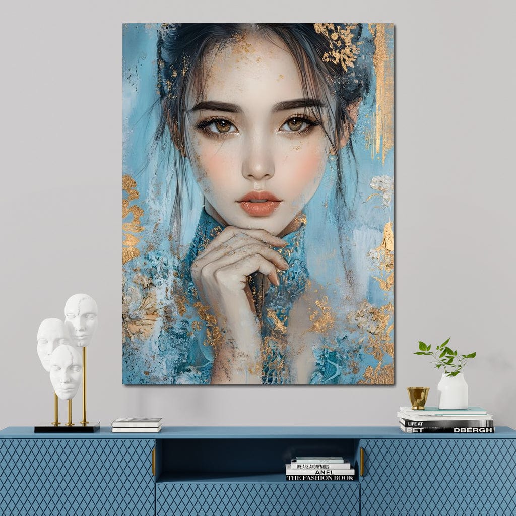 Tablou Canvas Premium, LuxCanva® G1208, Vis de Iasomie, Serenitate, Azuriu, Sublim, Gratie, Frumos, Chip, Portret, Auriu, Reflexii, Mana, Gand, Dorinta, Safir, Privire, Salon, Birou, Living, Dormitor