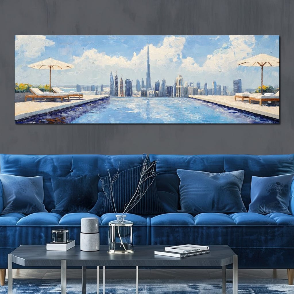 Tablou Canvas Premium, LuxCanva® O1031, Infinitul Albastru, Albastru, Relaxare, Luxos, Serenitate, Azur, Armonie, Nori, Apa, Orizont, Punte, Oglindire, Oaza, Inaltime, Viata, Birou, Living, Dormitor