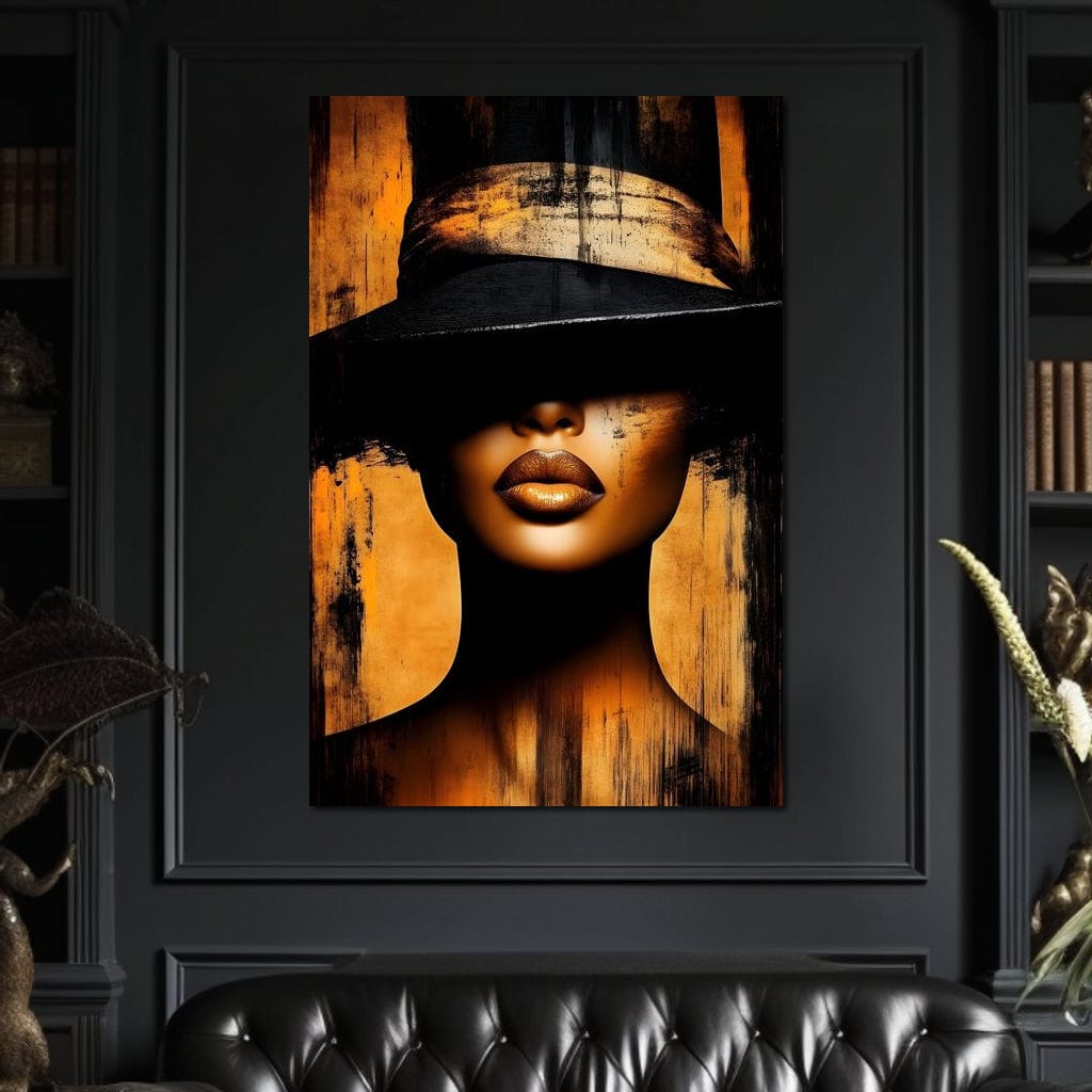 Tablou Canvas Premium, LuxCanva® G1175, Pasiune Mascata, Umbra, Negru, Auriu, Catifea, Eleganta, Dramatism, Vizual, Senzualitate, Lux, Buze, Revista, Salon, Birou, Living, Dormitor