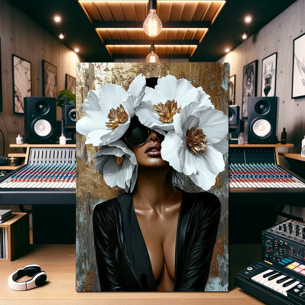 Tablou Canvas Premium, LuxCanva® G1189, Imparateasa Tacuta, Petale, Aur, Ochelari, Piele, Feminitate, Puternica, Lux, Silueta, Tacere, Liniste, Glamour, Artistic, Birou, Living, Dormitor