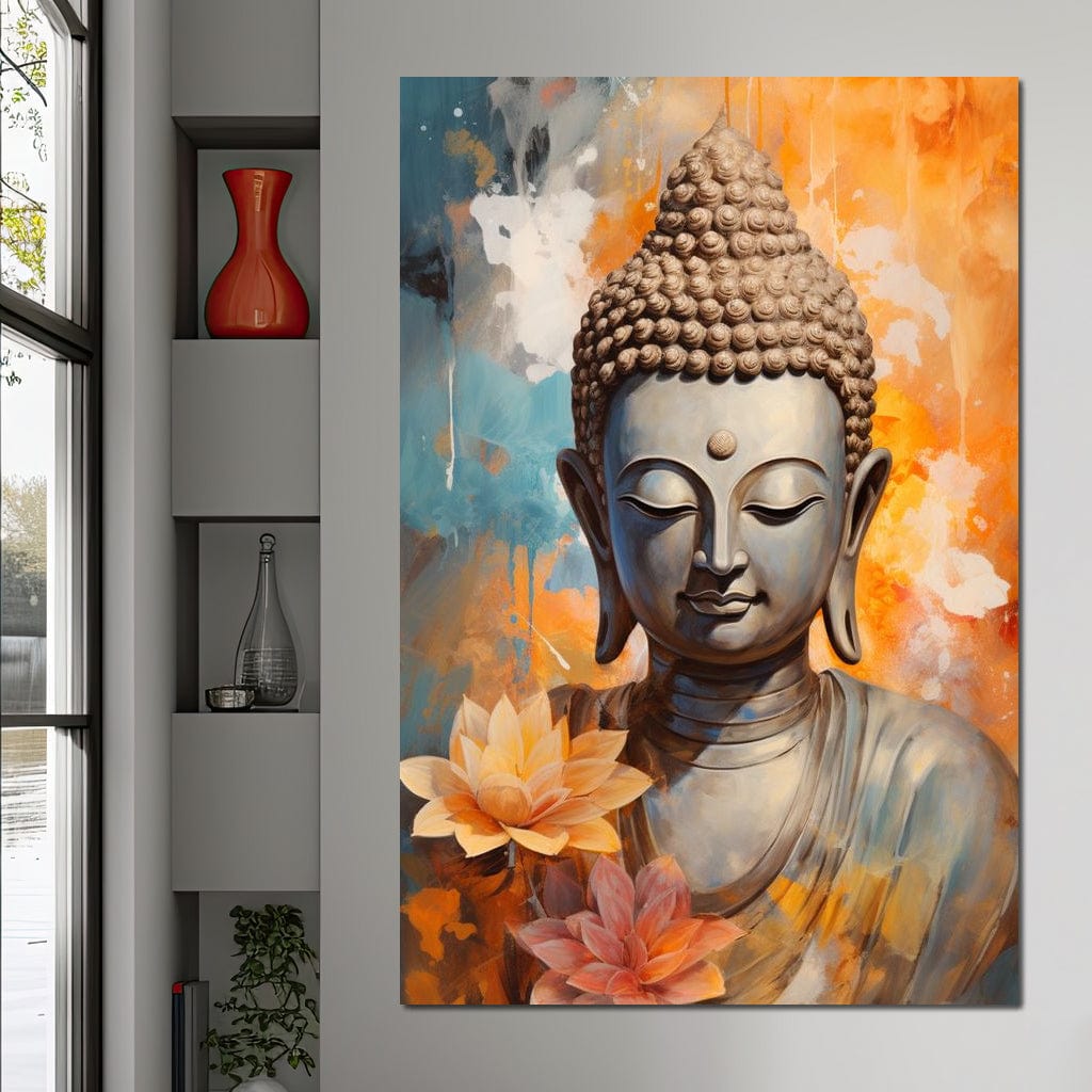 Tablou Canvas Premium LuxCanva® I139, Flori de Lumina, Buddha, Zen, Spiritualitate, Meditatie, Echilibru, Armonie, Iluminare, Flori, Lotus, Culori Vibrante, Living, Dormitor