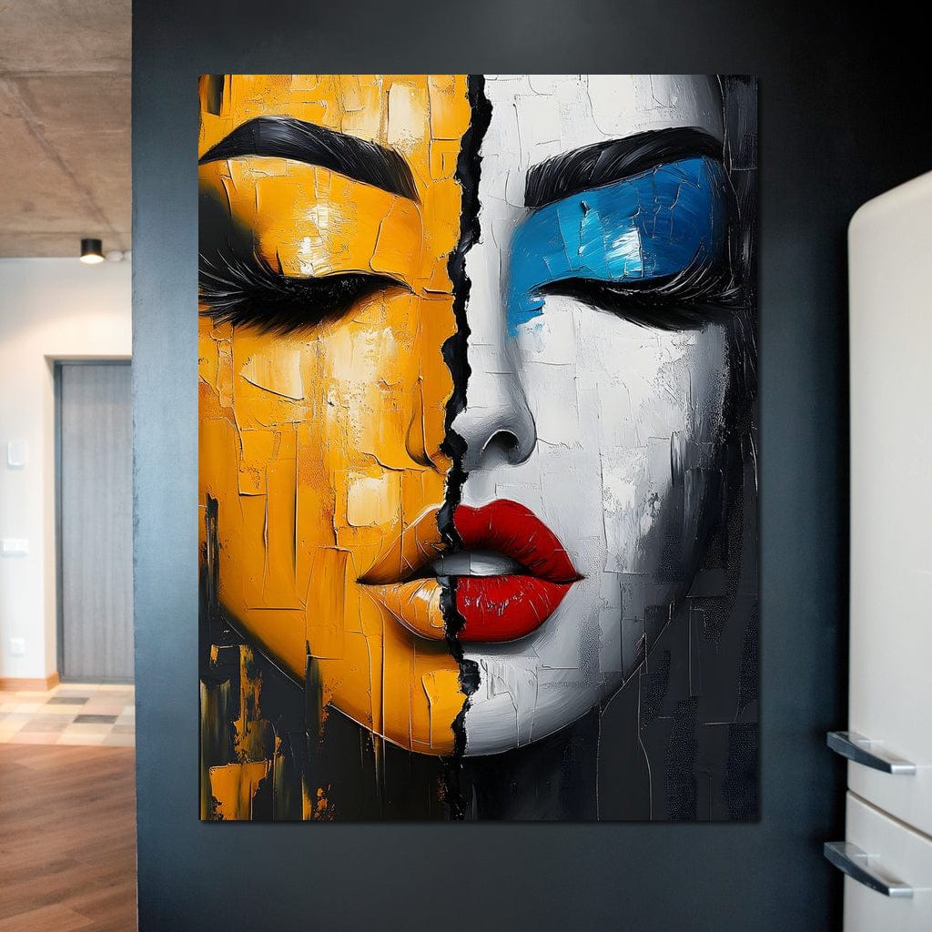 Tablou Canvas Premium, LuxCanva® G1210, Tacere si Strigat, Dualitate, Fete, Contrast, Frumusete, Lumina, Umbra, Masca, Diviziune, Impact, Inima, Portret, Liniste, Pace, Salon, Birou, Living, Dormitor