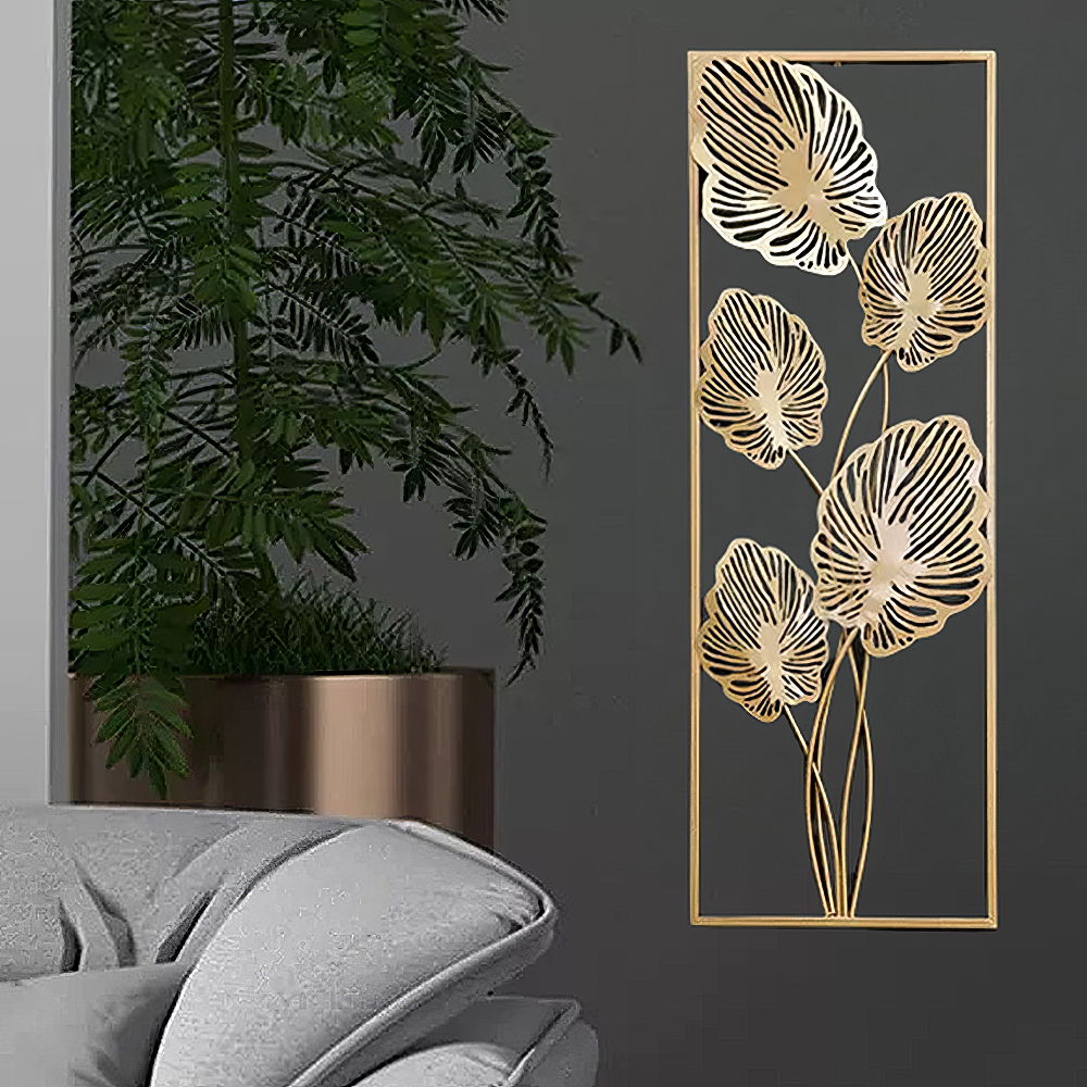 Tablou canvas cu decoratiune metalica cu frunze aurii