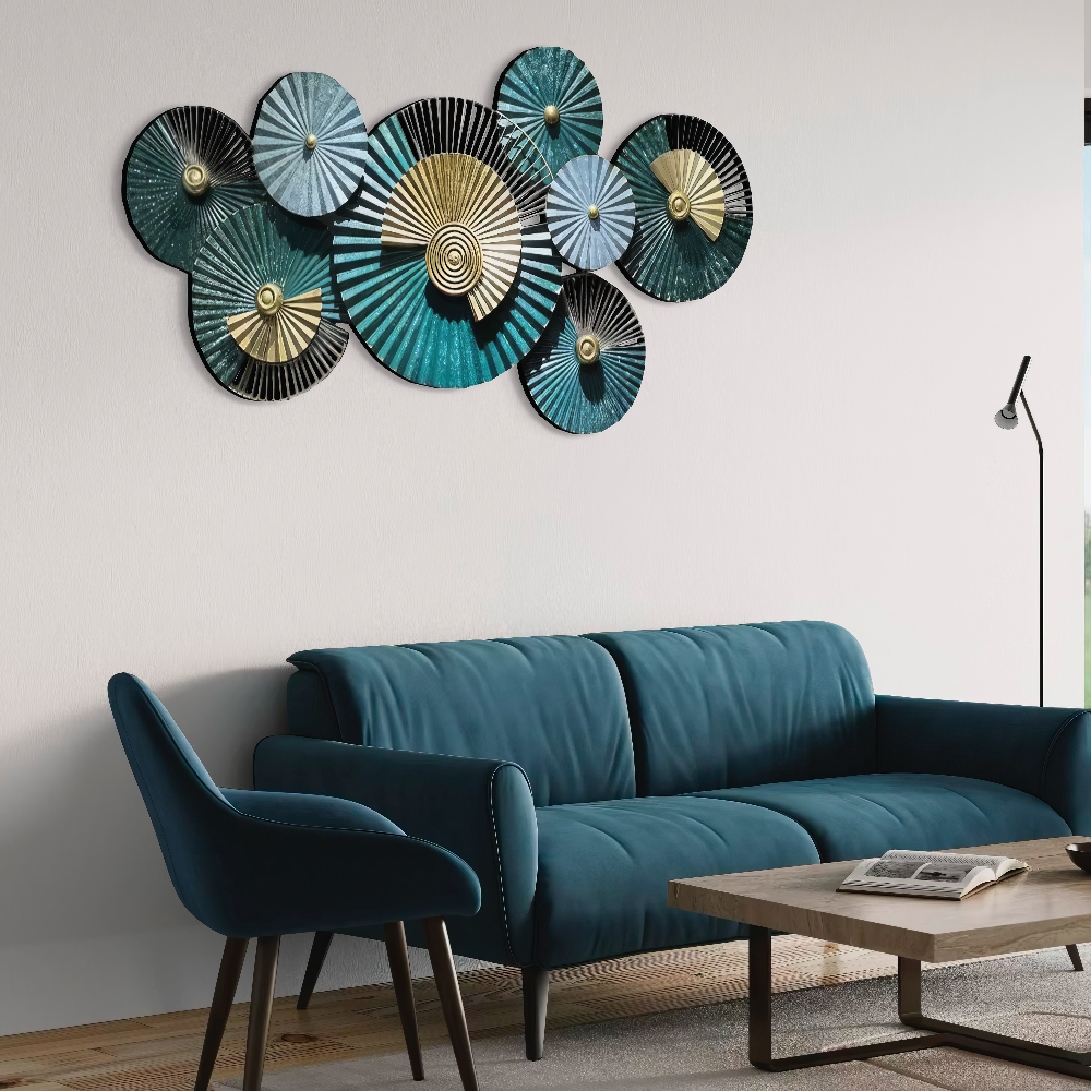 Decoratiune Metalica de Perete LuxCanva® EmeraldVanity A2018, din Metal, Orizontala, Verde, Auriu, Dimensiune Mare 134 x 67 cm