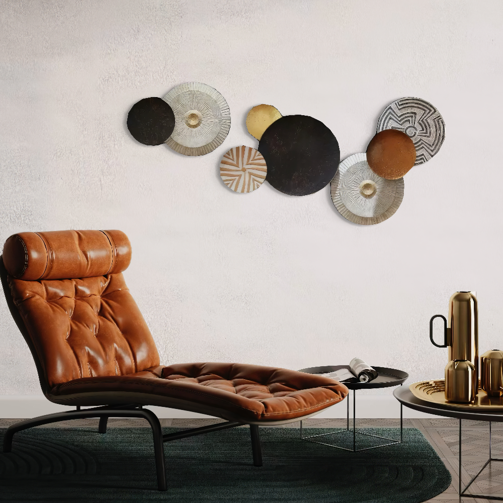 Set 2 Decoratiuni Metalice de Perete LuxCanva® Bronze Mirage A2284, din Metal, Orizontala, Negru, Auriu, Alb, Cupru, Dimensiune Mare 197 x 77 x 14 cm