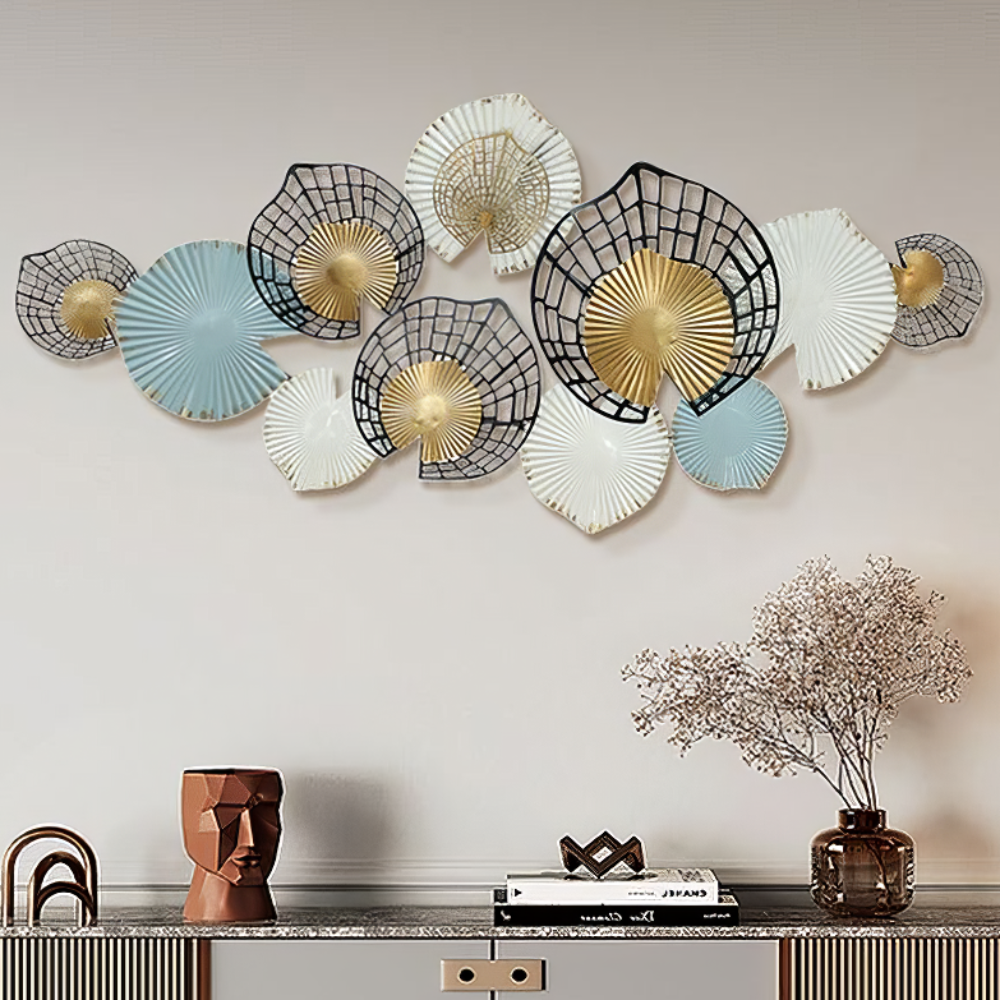 Decoratiune Metalica de Perete LuxCanva® Metal Shadows A2306, din Metal, Negru, Gold, Alb, Gri, Auriu, Dimensiune Mare 140 x 61 cm