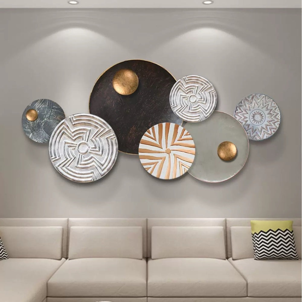 Tablou canvas cu decoratiune metalica rotunda pentru perete