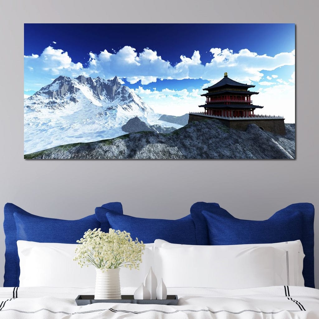 Tablou Canvas Premium LuxCanva® I100, Sanctuarul din Varf, Buddha, Templu, Munti, Zen, Meditatie, Liniste, Natura, Spiritualitate, Refugiu, Echilibru, Living, Dormitor