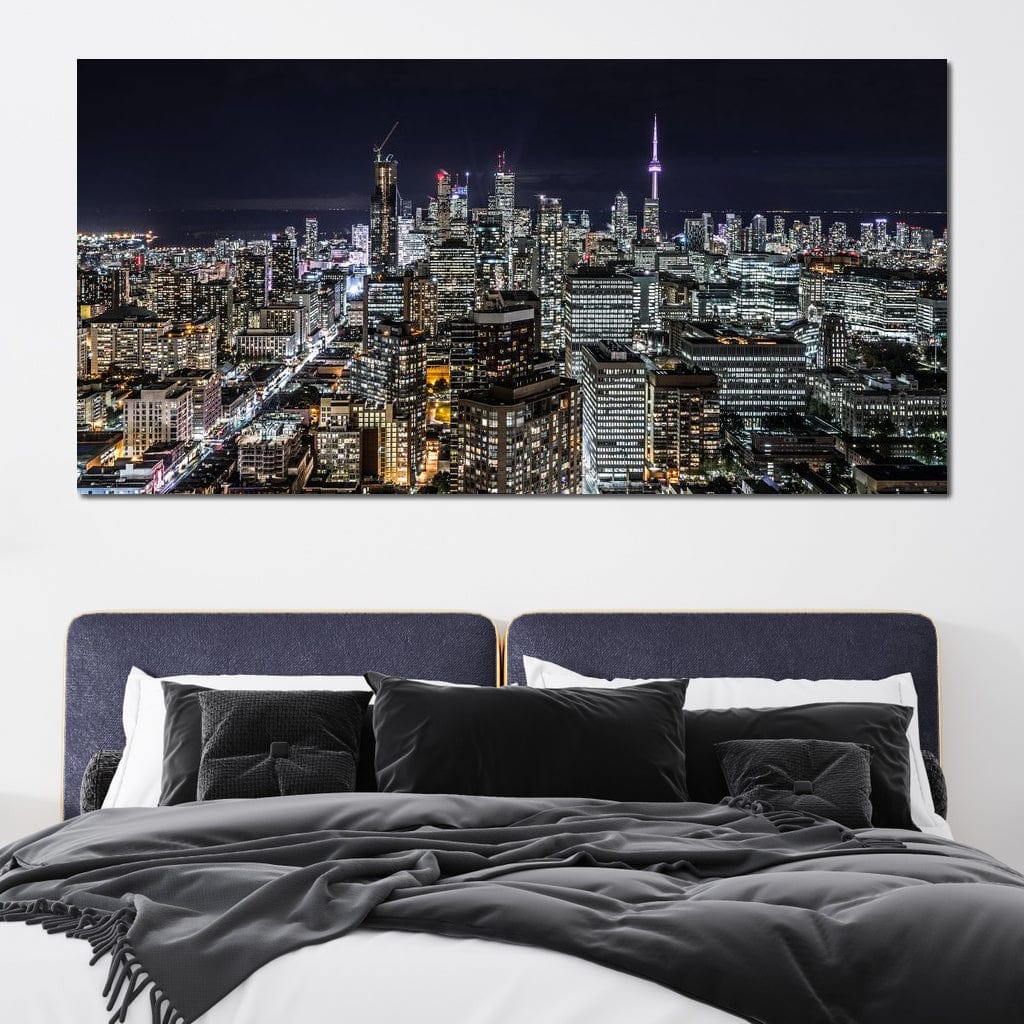 Tablou Canvas Premium, LuxCanva® O1061, Orasul in Mii de Ferestre, Toronto, Canada, Glob, Lumina, Cristal, Apogeu, Otel, Neon, Stele, Puls, Electric, Visare, Vacanta, Privitor, Birou, Living, Dormitor