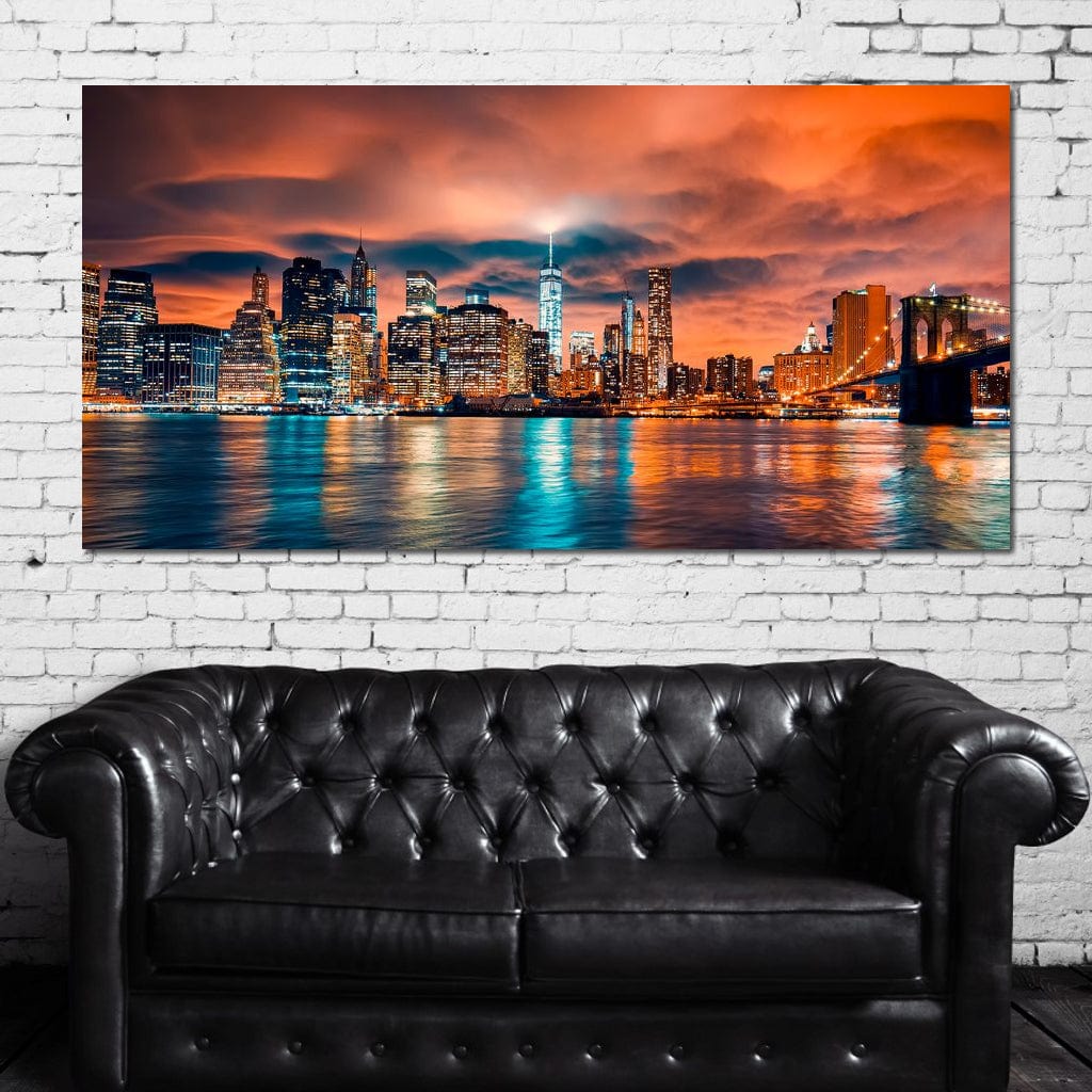 Tablou Canvas Premium, LuxCanva® O1004, Podul Brooklyn, New York, Noapte, Magie, Oras, Metropola, Energie, Vedere, Zbor, Zgarie-Nori, Elegant, Speranta, Lumini, Living, Dormitor, Birou