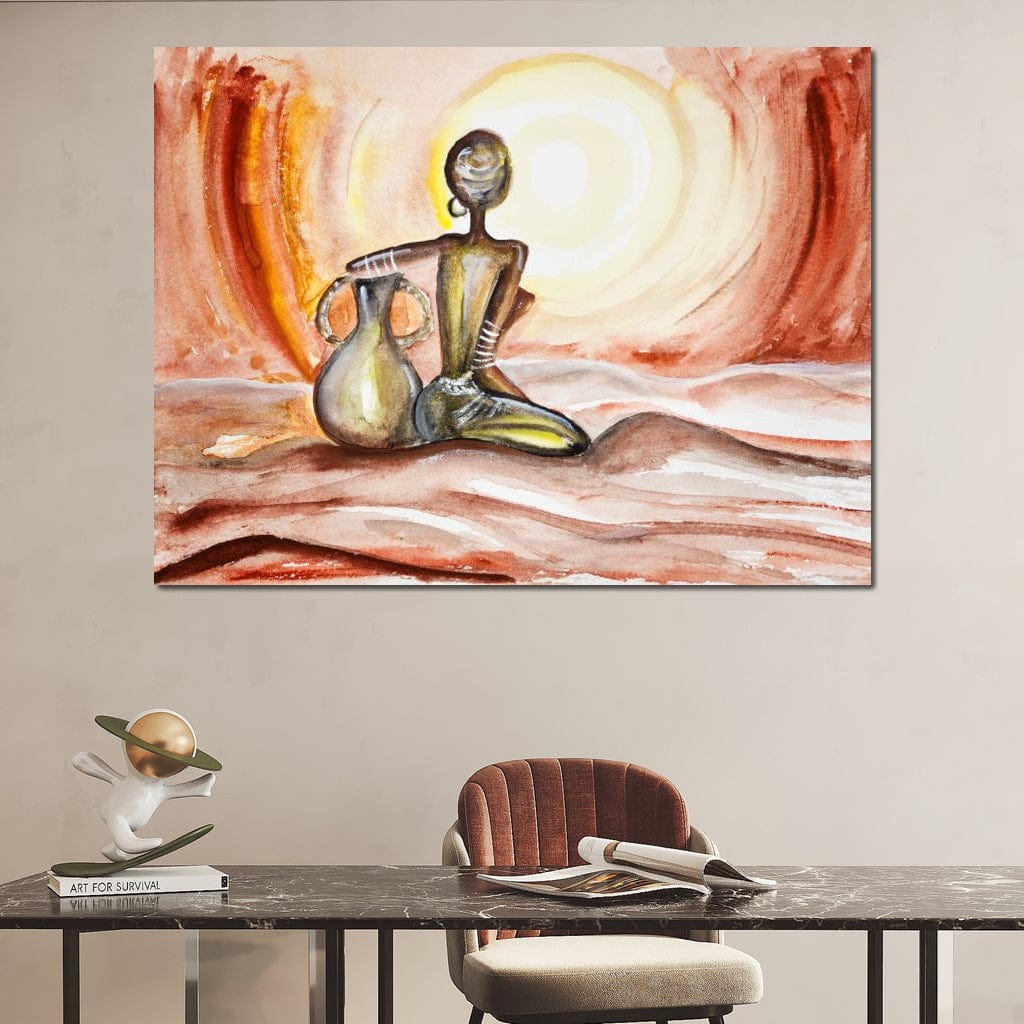 Tablou Canvas Premium LuxCanva® GL1070, Caldura Desertului , Ancestral, Spirit, Soare, Desert, Femeie, Apa, Nisip, Pustiu, Pamant, Living, Dormitor