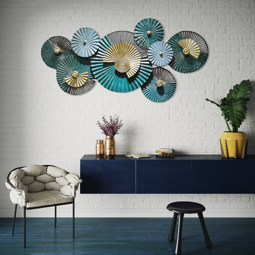 Decoratiune Metalica de Perete LuxCanva® EmeraldVanity A2018, din Metal, Orizontala, Verde, Auriu, Dimensiune Mare 134 x 67 cm