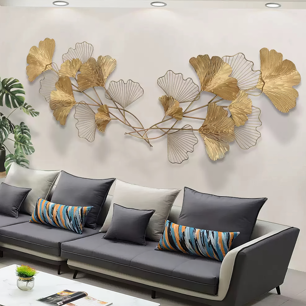 Decoratiune Metalica de Perete LuxCanva® Twin Glow A2024, din Metal, Orizontal, Gold, Dimensiune Mare 200 x 80 cm