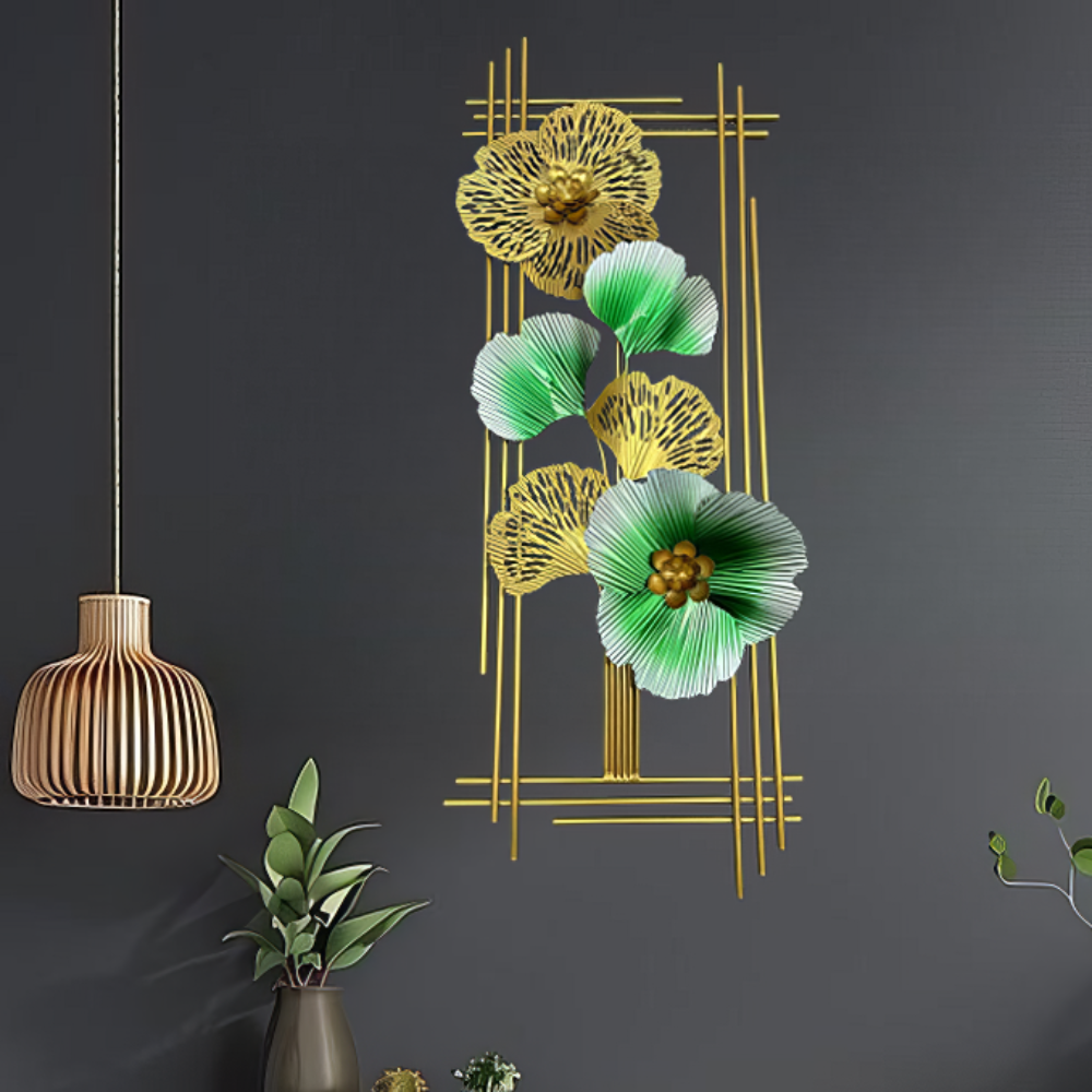 Tablou canvas cu decoratiune metalica de perete cu flori