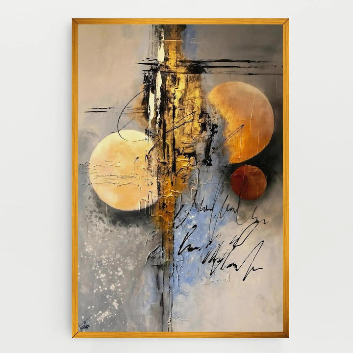 Tablou canvas cu pictura abstracta cu cercuri aurii si negre